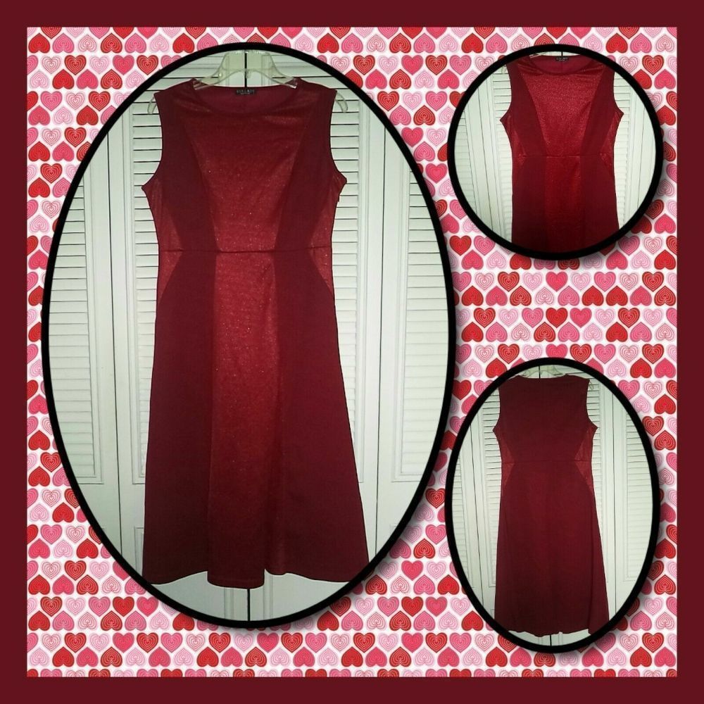BURLADY SUMMER DRESS RED SHIMMER ROCKABILLY PIN UP STRETCH SWING~WOMENS SIZE L